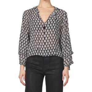 image:imageDEAR JOHN Jacquel Novelty Blouse Womens Long Sleeve Relaxed Fit Ruffle Front ButtonUp TopWhitecap Gray