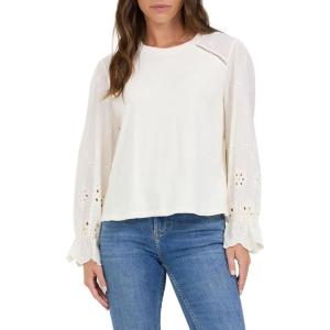 image:imageDEAR JOHN Lacey Crew Neck Long Sleeve Pullover Top for WomenEgret