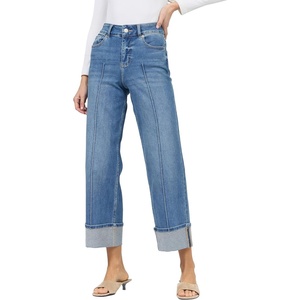 image:imageDEAR JOHN Holly Straight Leg Jeans Womens Straight Fit HighRise Cuffed Hem DenimNatal