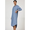 image:imageDEAR JOHN Galina Shirt Dress Womens Relaxed Fit Lyocell Button Front Long Sleeve Collared Midi Dress  Imperial Blue Stripe  XLarge