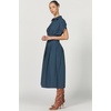 image:imageDEAR JOHN Plisse Dress Womens Short Sleeve ButtonUp Collared Midi Stripe DressDeep Teal Stripe