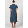 image:imageDEAR JOHN Plisse Dress Womens Short Sleeve ButtonUp Collared Midi Stripe DressDeep Teal Stripe