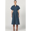 image:imageDEAR JOHN Plisse Dress Womens Short Sleeve ButtonUp Collared Midi Stripe DressDeep Teal Stripe