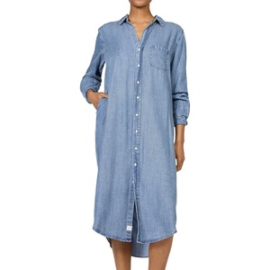 image:imageDEAR JOHN Galina Shirt Dress Womens Relaxed Fit Lyocell Button Front Long Sleeve Collared Midi Dress  Imperial Blue Stripe  XLarge