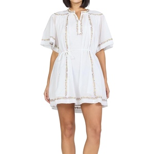 image:imageDEAR JOHN Jaelene Womens Mini Dress Relaxed Fit VNeck Flutter Sleeve Smocked WaistWhite