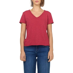 image:imageDEAR JOHN Vanya Short Sleeve Vee Neck Womens Slub Tee Knit Relaxed Fit ShirtGarnet