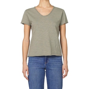 image:imageDEAR JOHN Vanya Short Sleeve Vee Neck Womens Slub Tee Knit Relaxed Fit ShirtVetiver