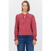 image:imageDEAR JOHN Azalea Womens Relaxed Fit Long Sleeve Blouse Ruffled Neckline Woven Garnet Size Medium