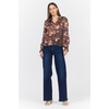 image:imageDEAR JOHN Azalea Womens Relaxed Fit Long Sleeve Blouse Ruffled Neckline Woven Printed Design Camden Petals Size XSmall