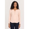 image:imageDEAR JOHN Edie Womens Long Sleeve Tee ButtonFront Neckline Stretch Knit RawEdge Details GarmentDyed Finish Rib Knit Cameo Rose Size Medium