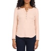 image:imageDEAR JOHN Edie Womens Long Sleeve Tee ButtonFront Neckline Stretch Knit RawEdge Details GarmentDyed Finish Rib Knit Cameo Rose Size Large
