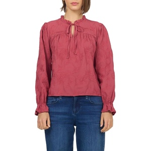 image:imageDEAR JOHN Azalea Womens Relaxed Fit Long Sleeve Blouse Ruffled Neckline Woven Garnet Size Medium