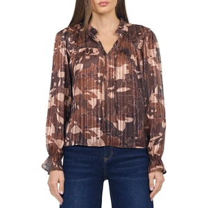 image:imageDEAR JOHN Azalea Womens Relaxed Fit Long Sleeve Blouse Ruffled Neckline Woven Printed Design Camden Petals Size Small
