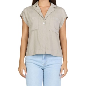 image:imageDEAR JOHN Cruz Womens Shirt Camp Collar Button Front Short Sleeve Relaxed Fit  Abbey Stone  Size Small