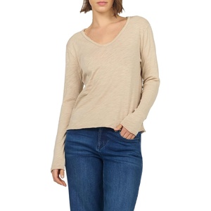 image:imageDEAR JOHN Vanya VNeck Long Sleeve Tee for Women Slub Cotton Jersey Relaxed FitDune