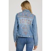 image:imageDEAR JOHN Ainsley Denim Jacket Womens Relaxed Fit Stretch Denim Embroidered Button Front Collared JacketSanta Fe