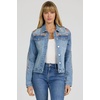 image:imageDEAR JOHN Ainsley Denim Jacket Womens Relaxed Fit Stretch Denim Embroidered Button Front Collared JacketSanta Fe