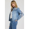 image:imageDEAR JOHN Ainsley Denim Jacket Womens Relaxed Fit Stretch Denim Embroidered Button Front Collared JacketSanta Fe