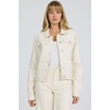 image:imageDEAR JOHN Ainsley Denim Jacket Womens Relaxed Fit Stretch Denim Embroidered Button Front Collared JacketWheat Lace