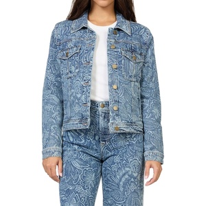 image:imageDEAR JOHN Ainsley Denim Jacket Womens Relaxed Fit Stretch Denim Embroidered Button Front Collared JacketAvalon