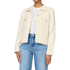 image:imageDEAR JOHN Ainsley Denim Jacket Womens Relaxed Fit Stretch Denim Embroidered Button Front Collared JacketWheat