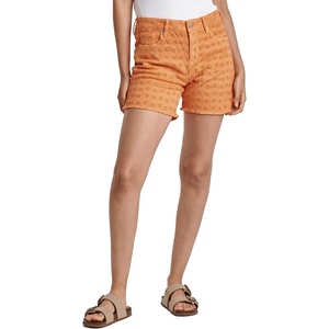 image:imageDEAR JOHN Julian Denim Shorts Womens Mid Rise Relaxed Fit Embroidered Eyelet Side Vent Stretch Twill Color Short  Orange Delight  26