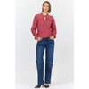 image:imageDEAR JOHN Azalea Womens Relaxed Fit Long Sleeve Blouse Ruffled Neckline Garnet Size Small