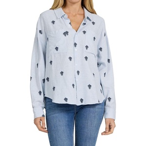 image:imageDEAR JOHN Adrianna ButtonDown Womens Shirt Oversized Fit Collared Long Sleeve Woven  Blue Rama Emb  Size XSmall