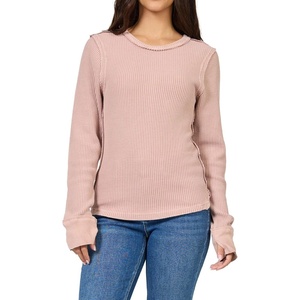 image:imageDEAR JOHN Ania Thermal Top Womens Slim Fit Long Sleeve Crew Neck Waffle ShirtPink Clay