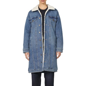 image:imageDEAR JOHN Dallas Long Jacket Womens Button Front Sherpa Collar Oversized Stretch Denim CoatPool Wave