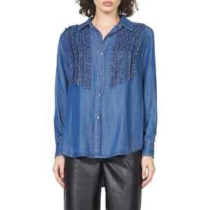 image:imageDEAR JOHN Galina Ruffle Tuxedo Shirt Womens Long Sleeve Button Down Relaxed Fit Blouse  Femma  Small