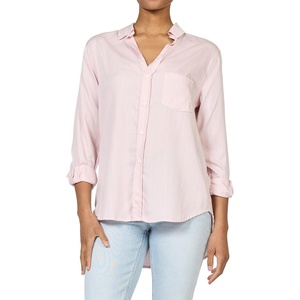 image:imageDEAR JOHN Galina Shirt Womens Relaxed Fit Tencel Button Front Long Sleeve Collared Top  Pale Lilac  Medium