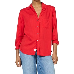 image:imageDEAR JOHN Galina Shirt Womens Relaxed Fit Tencel Button Front Long Sleeve Collared Top  Salsa  Medium