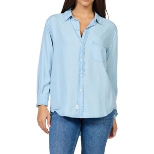 image:imageDEAR JOHN Galina Shirt Womens Relaxed Fit Tencel Button Front Long Sleeve Collared Top  Skyway Wash  Large