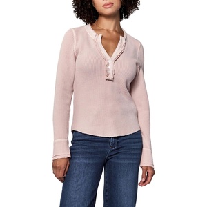 image:imageDEAR JOHN Luna Top Womens Classic Fit Thermal Henley Long Sleeve Button Front TopSepia Rose