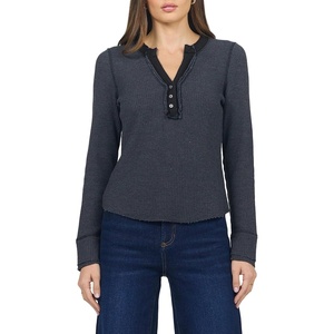 image:imageDEAR JOHN Luna Top Womens Classic Fit Thermal Henley Long Sleeve Button Front TopWashed Black